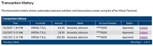 ePay Transaction Log